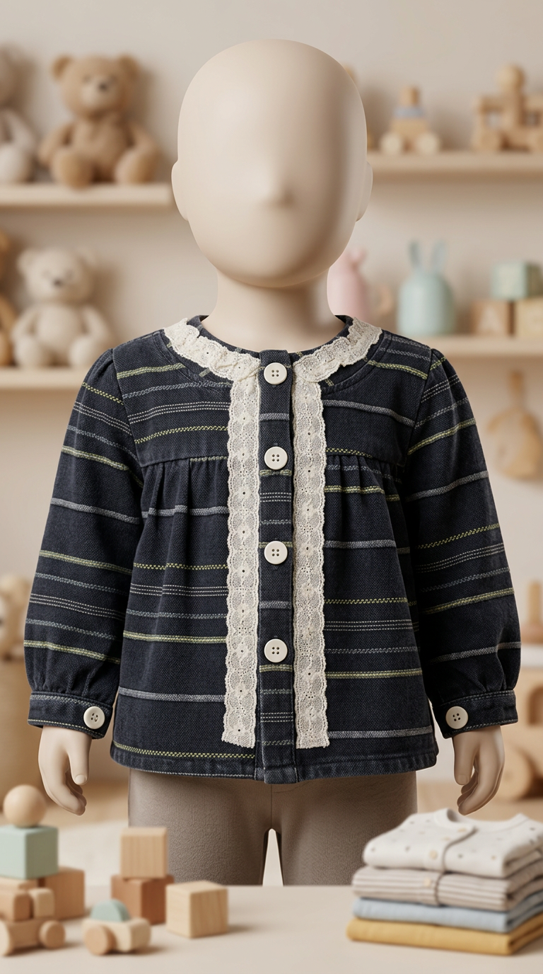 Korean Style Denim Model Striped Top