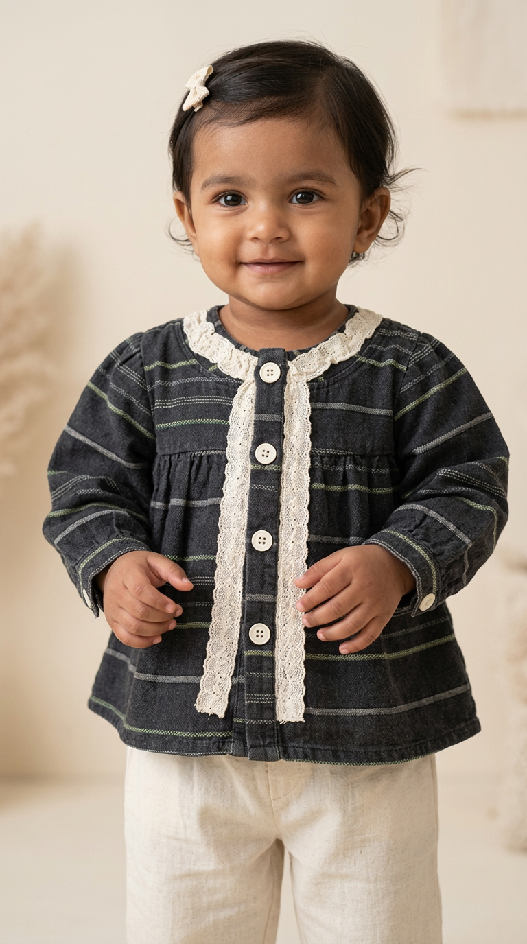 Korean Style Denim Model Striped Top
